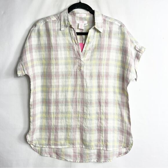 ISAAC MIZRAHI Plaid Short Sleeve Top NWT in XS - Picture 1 of 5